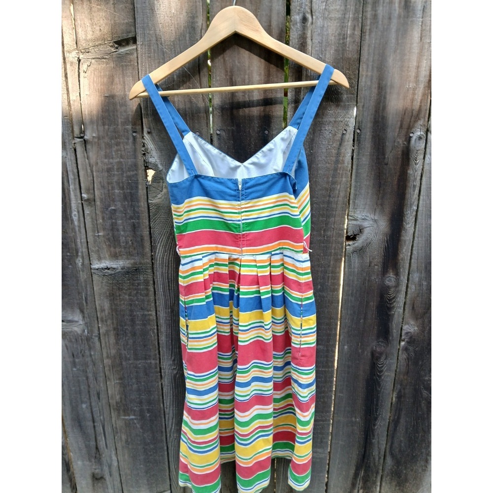 Vintage Lanz Originals Rainbow Striped Sundress Chevron Bodice Midi S 70s 80s - Picture 2 of 10
